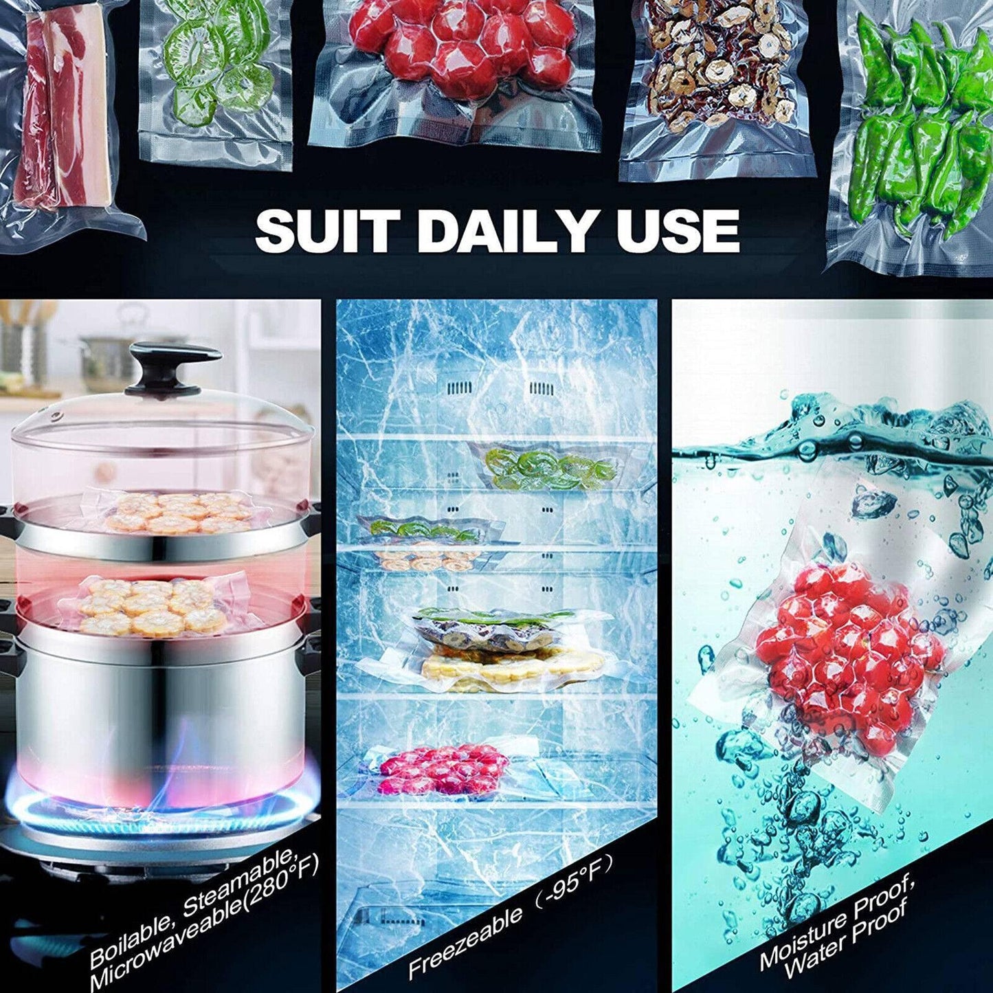 Vacuum Sealer Bags Precut Food Storage Saver Heat Seal Cryovac BPA-Free - Homes Carts